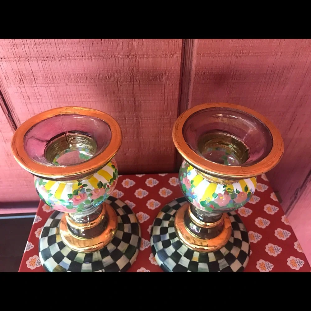 Mackenzie childs set candlesticks check circus - Picture 2 of 3